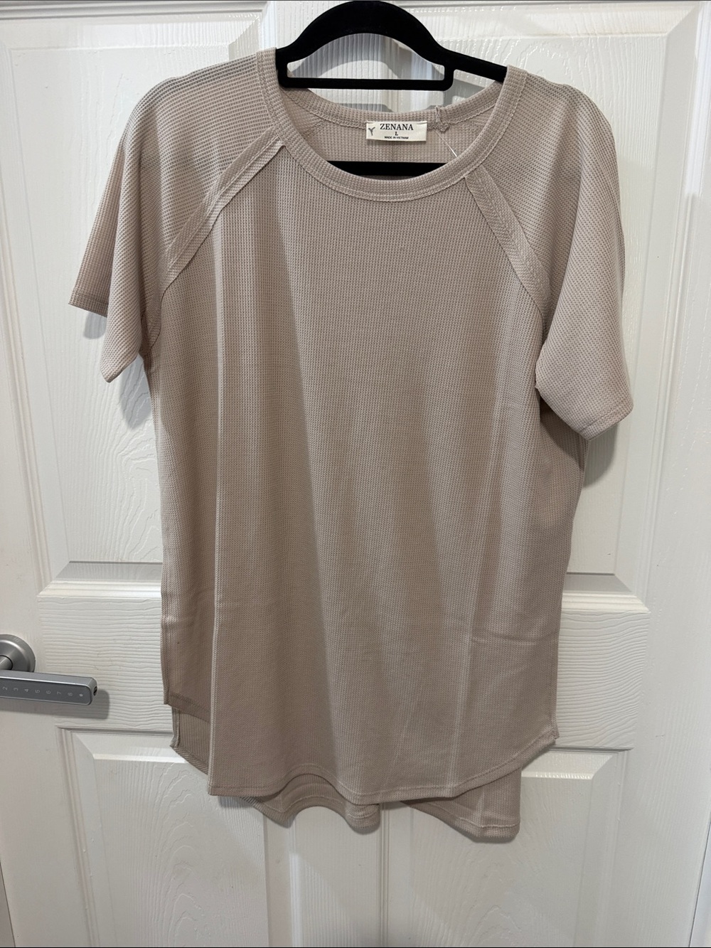 Zenana Outfitters Women's Short Sleeve Waffle Knit Top - Taupe